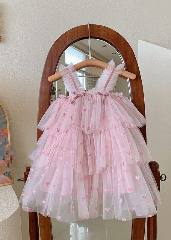 Fine Pink Ruffled Layered Patchwork Tulle Baby Girls Dresses Summer