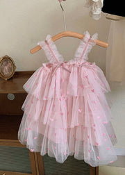 Fine Pink Ruffled Layered Patchwork Tulle Baby Girls Dresses Summer