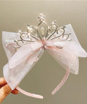 Fine Pink Tulle Patchwork Bow Pearl Zircon Girls Hairpin