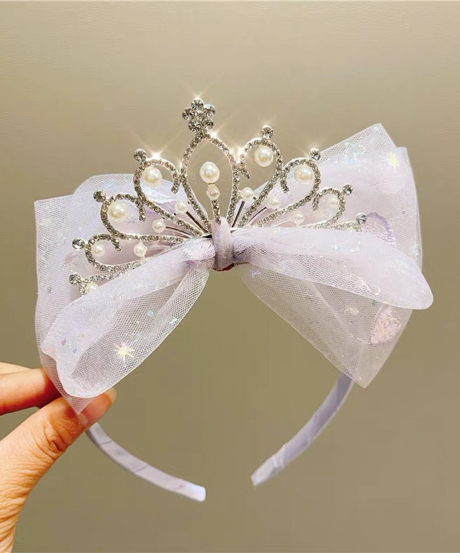 Fine Pink Tulle Patchwork Bow Pearl Zircon Girls Hairpin