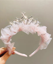 Fine Pink Tulle Patchwork Bow Pearl Zircon Girls Hairpin