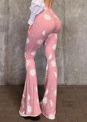 Fine Pink Tummy Control Print Flared Trousers Spring