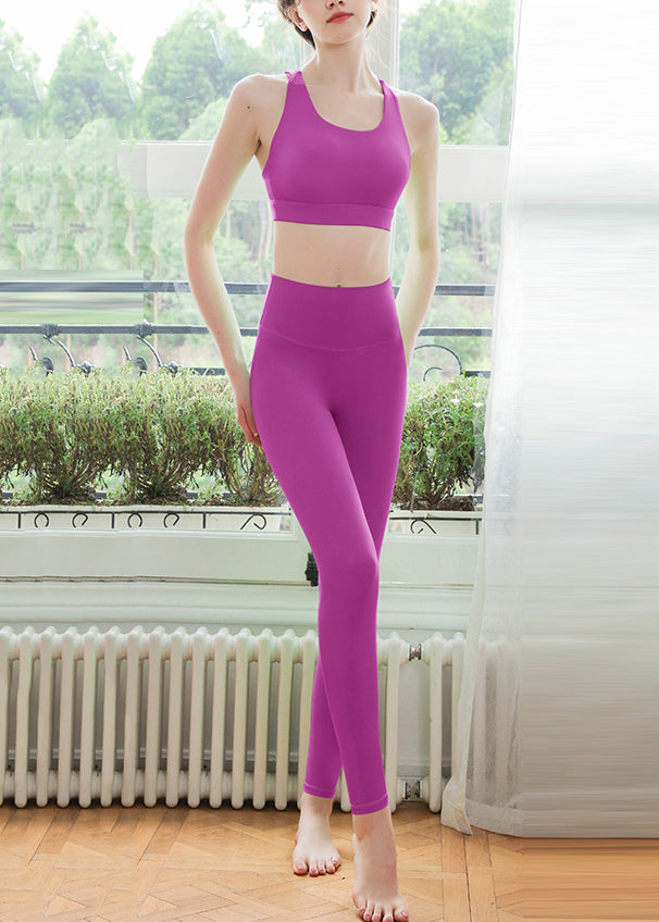 Fine Purple Butt Scrunch Sports Bra And Leggings Set Suit Leggings Activewear