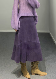 Fine Purple High Waist Patchwork Sheepskin Skirts Spring