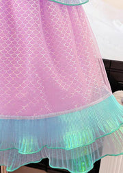 Fine Purple O-Neck Tulle Girls Mermaid Maxi Dresses Summer