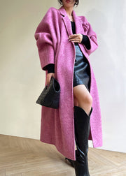 Fine Purple Peter Pan Collar Pockets Wool Trench Winter