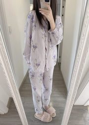 Fine Purple Print Button Pajamas Two Pieces Set Spring