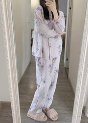 Fine Purple Print Button Pajamas Two Pieces Set Spring