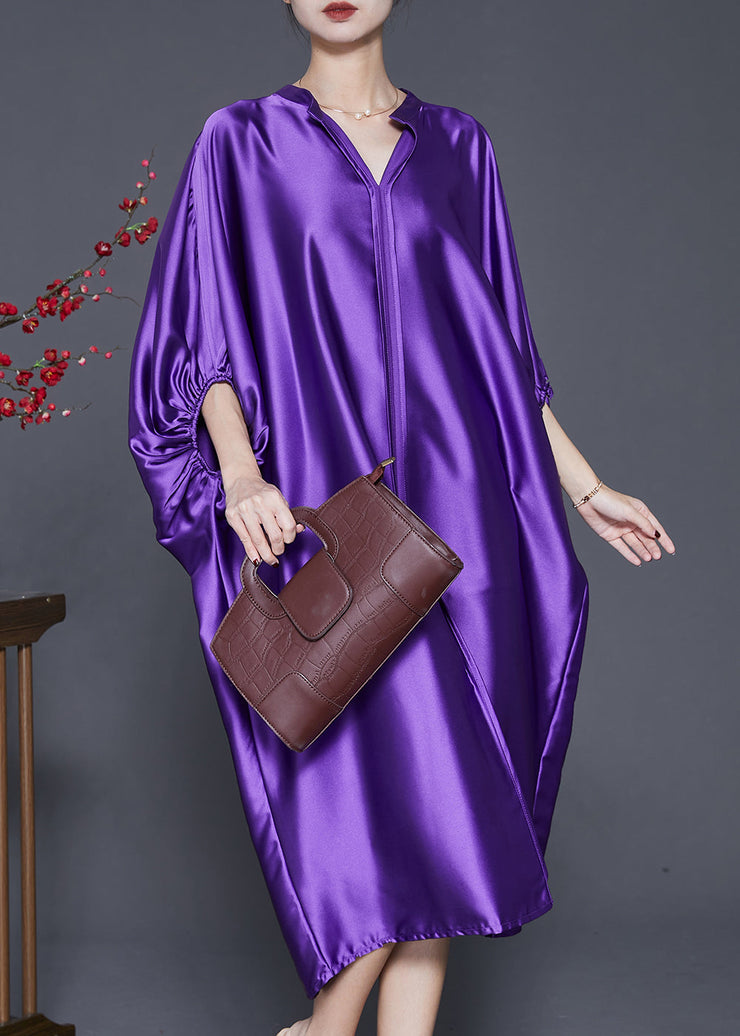 Fine Purple Side Open Draping Silk Vacation Dresses Spring