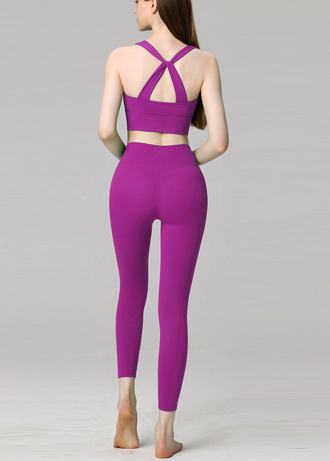 Fine Purple Sports Bra And Leggings Set Suit Athletic Leggings