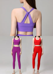 Fine Purple Sports Bra And Leggings Set Suit Athletic Leggings