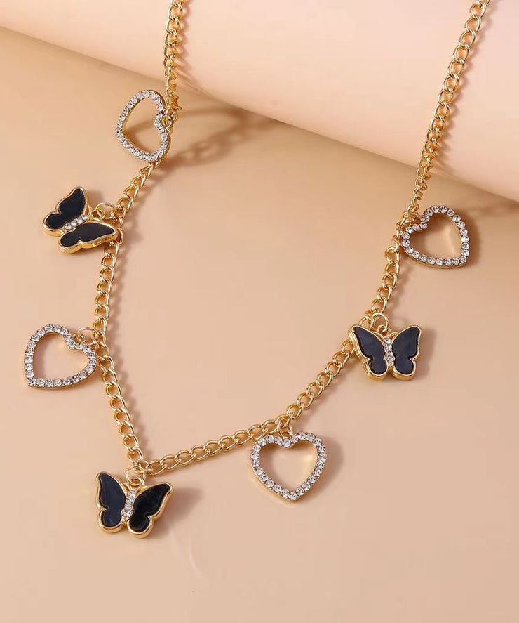 Fine Purple Sterling Silver Overgild Zircon Butterfly Love Pendant Necklace