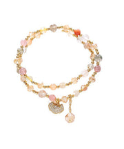 Fine Rainbow Copper Overgild Zircon Crystal Double Layer Tassel Charm Bracelet