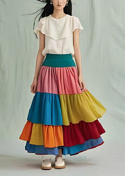 Fine Rainbow Layered Ruffles Patchwork Chiffon Skirts Summer