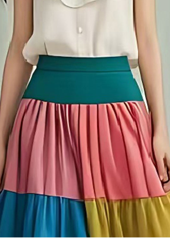 Fine Rainbow Layered Ruffles Patchwork Chiffon Skirts Summer