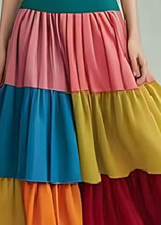 Fine Rainbow Layered Ruffles Patchwork Chiffon Skirts Summer