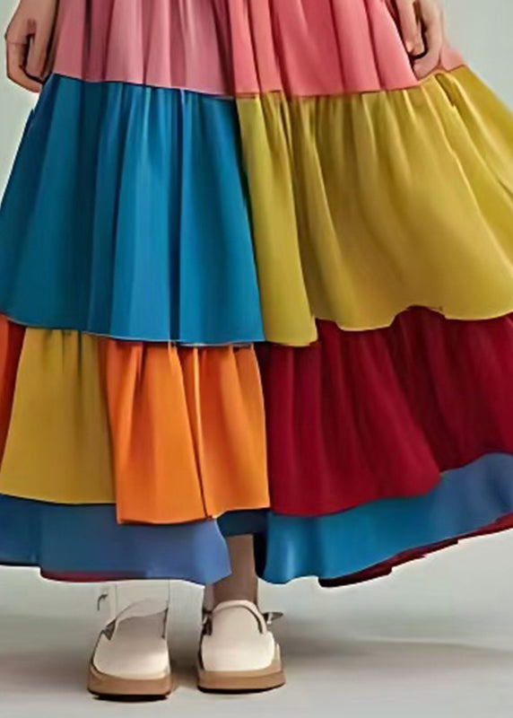 Fine Rainbow Layered Ruffles Patchwork Chiffon Skirts Summer