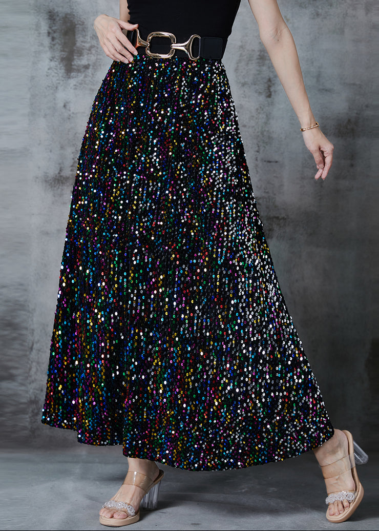 Fine Rainbow Sequins Cotton A Line Skirts Spring