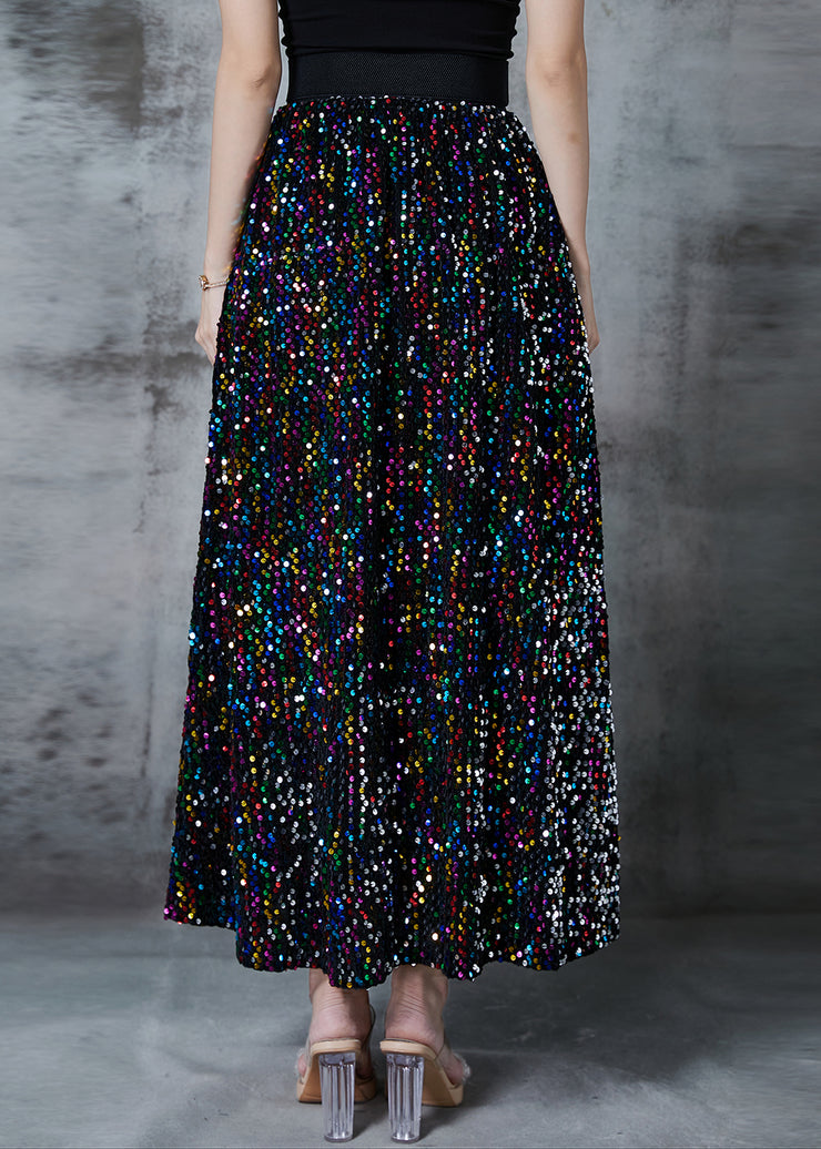 Fine Rainbow Sequins Cotton A Line Skirts Spring