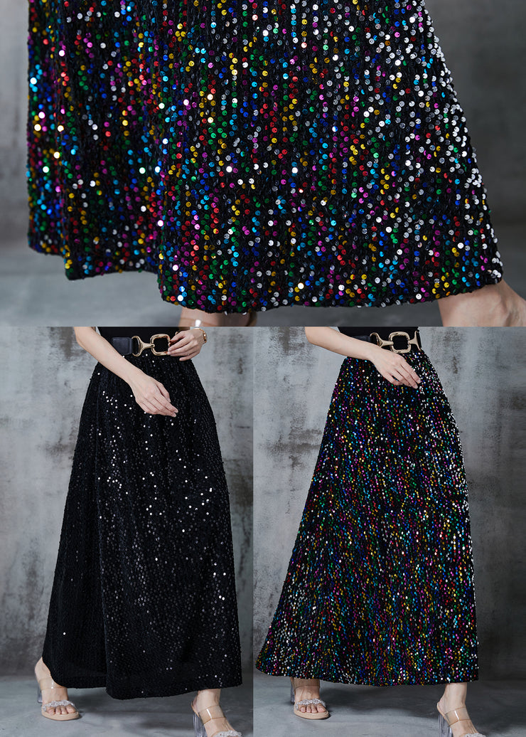 Fine Rainbow Sequins Cotton A Line Skirts Fall