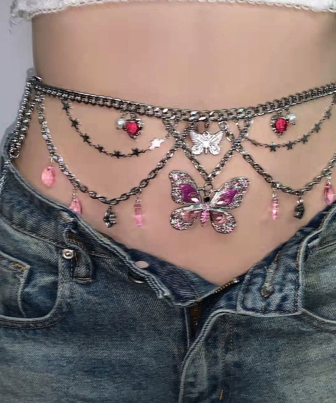Fine Red Alloy Crystal Butterfly Tassel Waist Chain