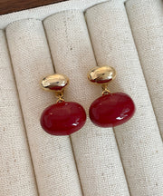 Fine Red Copper Overgild Bean Stud Earrings