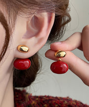 Fine Red Copper Overgild Bean Stud Earrings