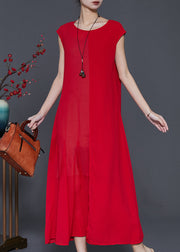 Fine Red Draping Chiffon Holiday Dress Sleeveless