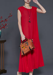 Fine Red Draping Chiffon Holiday Dress Sleeveless