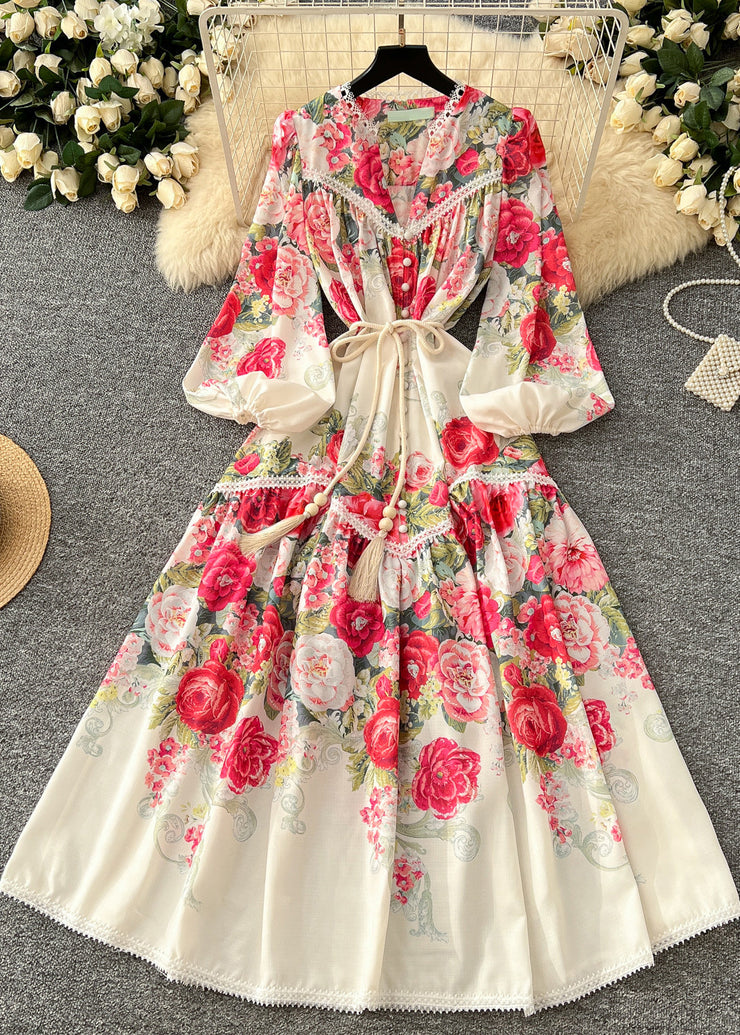 Fine Red Floral Exra Large Hem Chiffon Robe Dresses Spring