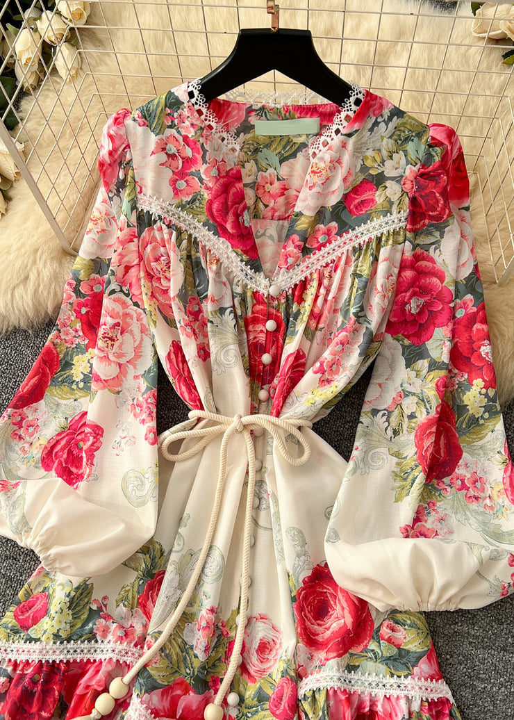 Fine Red Floral Exra Large Hem Chiffon Robe Dresses Spring