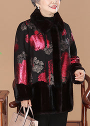 Fine Red Fur Collar Print Mink Velvet Thick Coats Spring