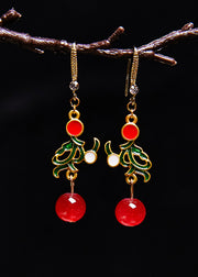 Fine Red Gem Stone Gilding Drop Earrings