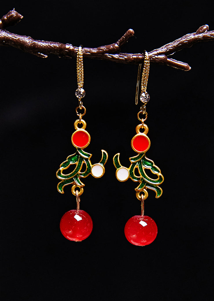 Fine Red Gem Stone Gilding Drop Earrings