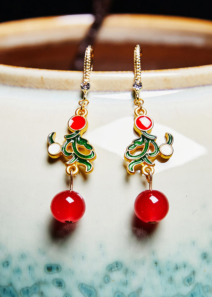 Fine Red Gem Stone Gilding Drop Earrings