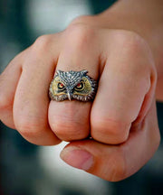 Fine Red Sterling Silver Agate Owl Open Rings