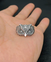 Fine Red Sterling Silver Agate Owl Open Rings