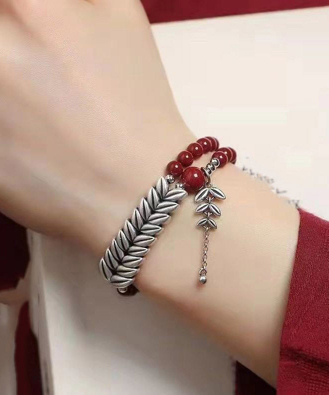 Fine Red Sterling Silver Ear Of Wheat Tassel Charm Bracelet