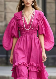 Fine Rose Cinched Ruffled Cotton Dresses Fall