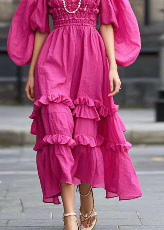 Fine Rose Cinched Ruffled Cotton Dresses Fall