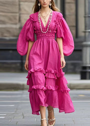 Fine Rose Cinched Ruffled Cotton Dresses Spring