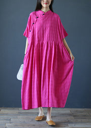 Fine Rose Oversized Exra Large Hem Cotton Maxi Dress Short Sleeve