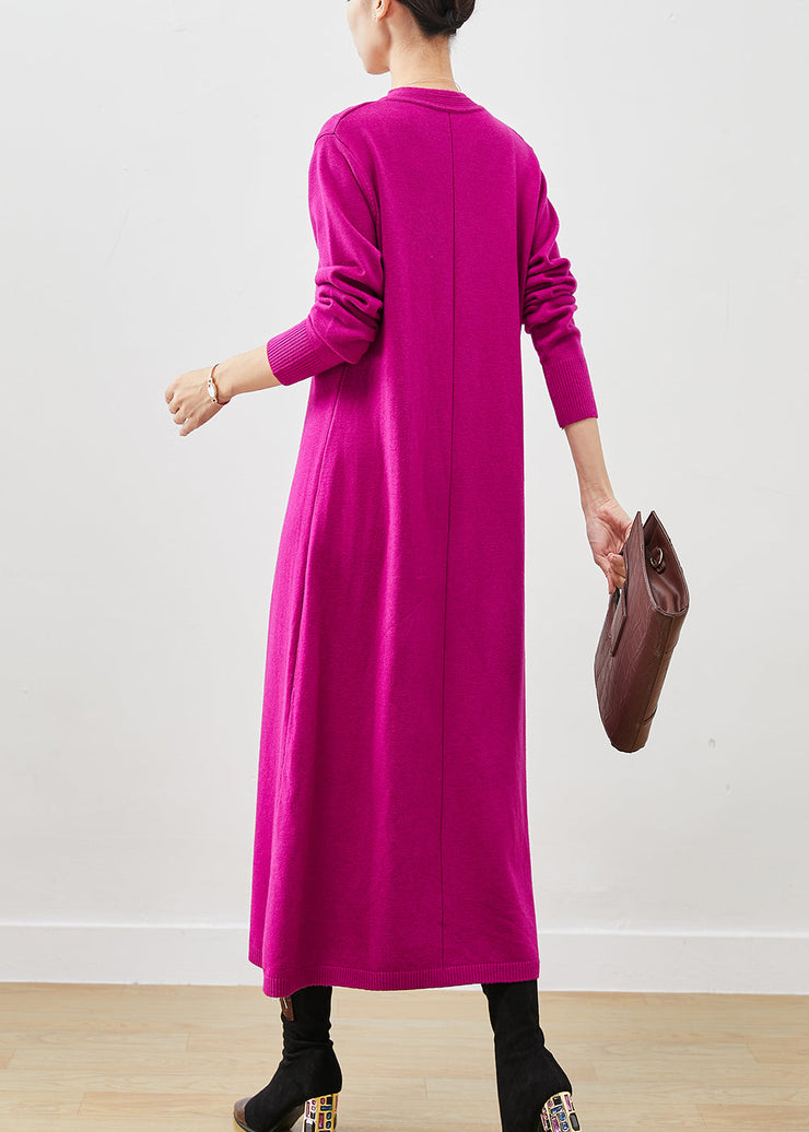 Fine Rose Oversized Free Scarf Wool Knit Sweater Dress Winter