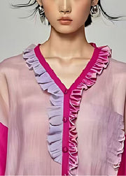 Fine Rose Ruffled Patchwork Cotton Shirt Tops Summer
