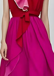 Fine Rose Ruffled Patchwork Silm Fit Chiffon Dresses Summer