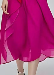 Fine Rose Ruffled Patchwork Silm Fit Chiffon Dresses Summer