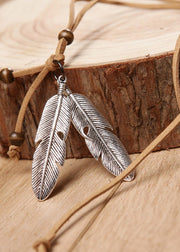 Fine Silk Alloy Faux Suede Feather Pendant Necklace