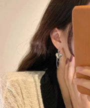 Fine Silk Alloy Inlaid Gem Stone Love Chain Tassel Drop Earrings