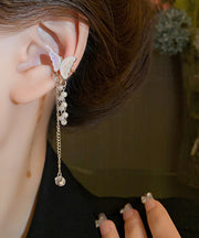 Fine Silk Alloy Zircon Pearl Butterfly Tassel Drop Earrings