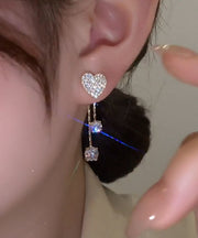 Fine Silk Love Heart Copper Zircon Tassel Stud Earrings